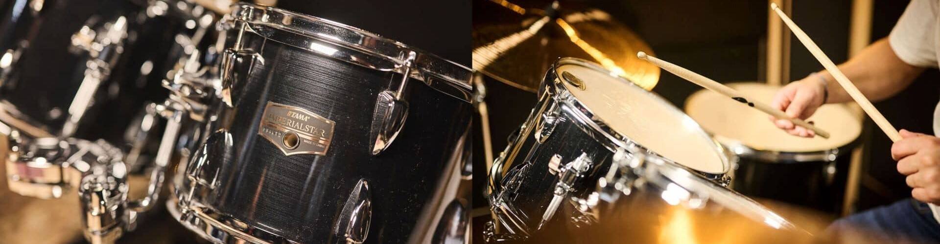 Drummer in front of his Tama Imperial Star drum kit in a rehearsal studio