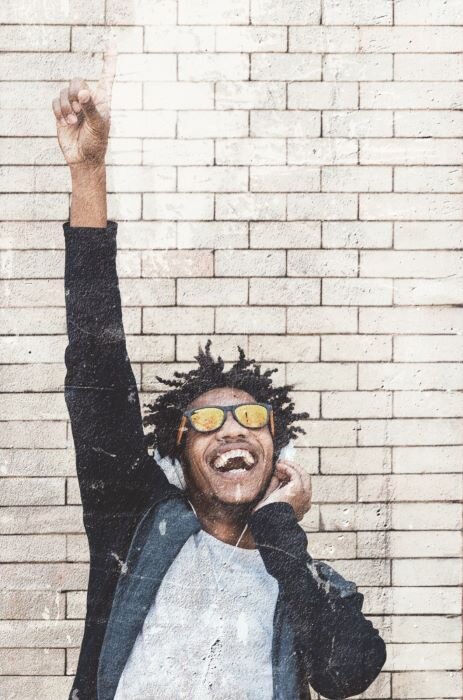 Musician raising his finger in the air